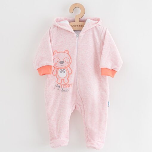 Kojenecký semiškový overal s kapucí New Baby Sweetheart růžový