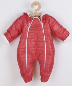 Zimní kojenecká kombinéza s kapucí a oušky New Baby Pumi red raspberry