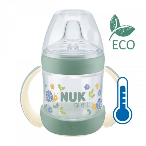 Kojenecká láhev na učení NUK for Nature s kontrolou teploty 6-18m zelená