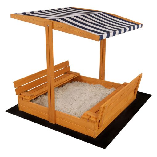 Dětské dřevěné uzavíratelné pískoviště s lavičkami a stříškou Baby Mix 120x120 cm modro-bílé